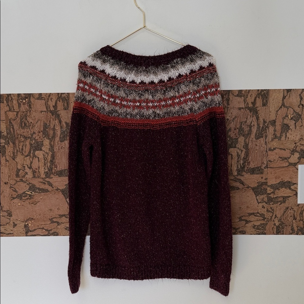 37% Cotton Garage Soft Burgundy Gray Orange Patterned Sweater Medium Weight 💫 - Picture 3 of 5
